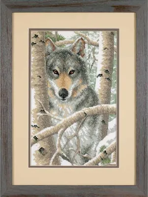 Produktbild von Maße des Kreuzstich-Sets „Wolf im Winter“, bedrucktes Stickbild, 22,8 x 35,5 cm