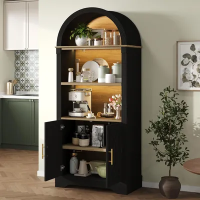 Produktbild von STILVORA Highboard mit verstellbaren Regalböden und LED-Beleuchtung, Küchenschrank mit großem Stauraum, Wohnzimmerschrank für Esszimmer und Küche