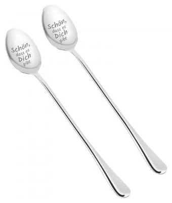 2 Edelstahl-Kaffeelöffel mit Gravur, 19,6 cm, silber