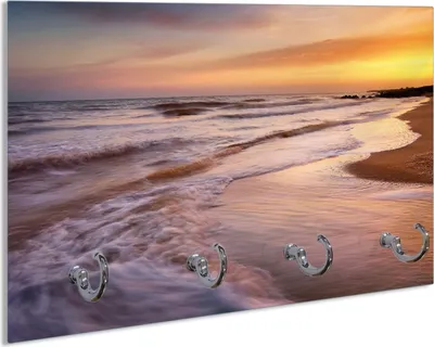 Produktbild von Wallario Handtuchhalter aus Glas, Motiv: Sonnenuntergang am Strand - Abendspaziergang, 30 x 20 cm mit 4 Haken