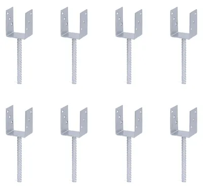 Produktbild von Alberts 8 x U-Pfostenträger mit Riffelstahl-Betonanker, 81x104 mm, Betonanker 200 mm, feuerverzinkt, zum Einbetonieren