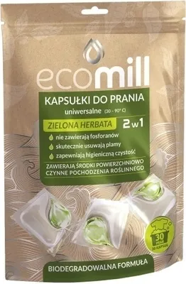 Zdjęcie produktu dla EcoMill Kapsułki do prania uniwersalne Zielona herbata 2w1, 30 sztuk