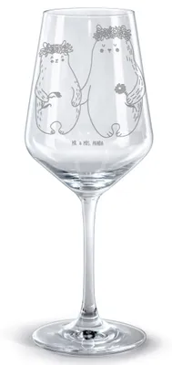 Produktbild von Mr. & Mrs. Panda Weinglas Bären mit Blumenkranz - Transparent - Geschenk, Mama, Family, Kinder, Beste Freundin, Rotweinglas Gravur, graviertes, Rotwein Glas, Muttertag