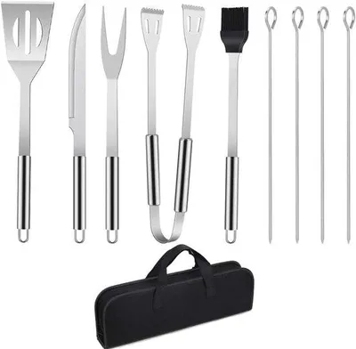 Produktbild von Famanu Grillbesteck 9-teilig - Edelstahl BBQ Grillzubehör