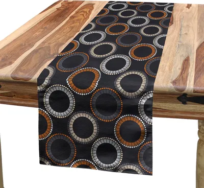 Produktbild von ABAKUHAUS abstrakte Geometrie Tischläufer, Ethnischer Kreis Punkte und Streifen-Arrangement drucken, 40 x 225 cm, Grau Pale Vermilion