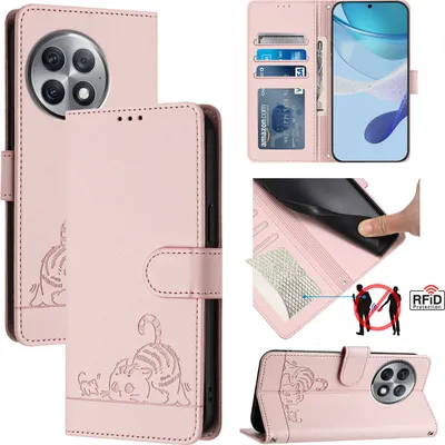 Produktbild von Leder Hülle für OnePlus Ace 2 Pro Süße Katze Flip Case Brieftasche Schutzhülle mit Standfunktion Pink