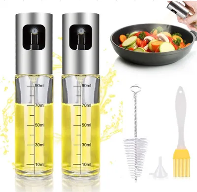Produktbild von Guiseapue Ölsprüher Flasche 100ML, Öl Sprühflasche, Essig Spritzer Ölspender, Transparent Öl Sprayer mit Bürste für Kochen, Heißluftfritteuse, Salat, Grill Zubehör, 2 Pcs