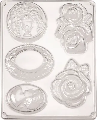 Produktbild von Gießform für 5 verschiedene Ornamente aus Kunststoff, Motivgröße 6-9 cm