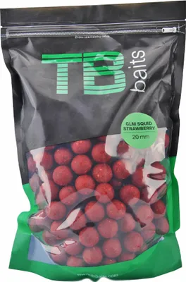 A bag of red fishing baits.