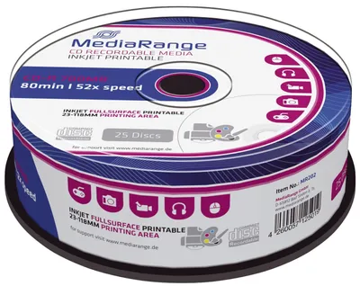 Zdjęcie produktu dla MediaRange CD-R 700MB 25szt Spindle 52x Inkjet Printable