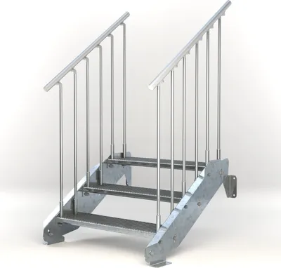 Produktbild von Aussentreppe Stahltreppe 3 Stufen 90 cm Breite beids. Geländer Stufenart ST3