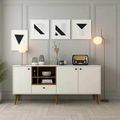 Image de Lucertola - Buffet, 180x35x81h cm Blanc Crème, 4 Étagères