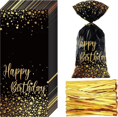 Produktbild von 100 Stück Happy Birthday-Tüten Kleine Geschenktüten Party-Süßigkeitentüten, Geschenktüten für Kindergeburtstags-Partyzubehör