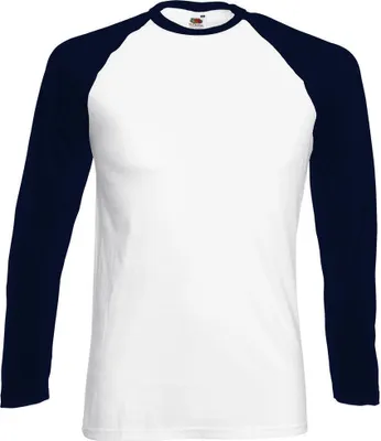 Produktbild von Fruit of the Loom 61-028-0 | Long Sleeve Baseball Herren T-Shirt - Farbe: White/Deep Navy - Größe: XXL