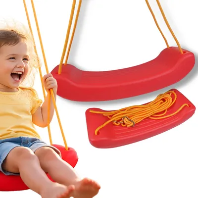 Obrázok produktu pre Detská hojdačka plastové sedadlo záhradná hojdačka 43 cm červená s oranžovým lanom