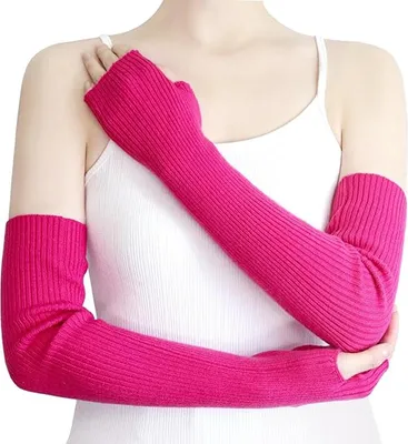 Produktbild von Fingerlose Armstulpen für Damen, Winterhandschuhe, dehnbar, Acrylhandschuhe, 50 cm extra lang