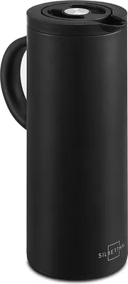 Produktbild von SILBERTHAL Thermoskanne 1 Liter Edelstahl - Doppelwandige Isolierkanne mit Glaseinsatz - Schwarz Matt
