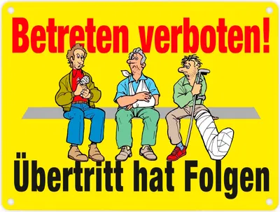 Produktbild von Betreten verboten Metallschild in 15x20 cm in gelb mit Spruch Übertritt hat