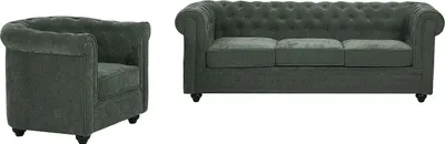 Produktbild von Sofa 3-Sitzer & Sessel - Stoff - Grün - CHESTERFIELD