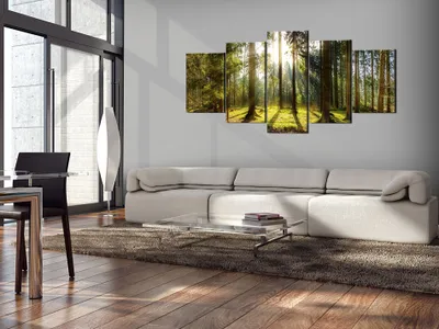 Produktbild von Akustikbild Wald Baum 200x100 cm Bilder Akustikschaum Hochleistungsschallabsorber Schallschutz Leinwand 5 tlg Wandbild Raumakustik Schalldämmung c-B-0114-b-n