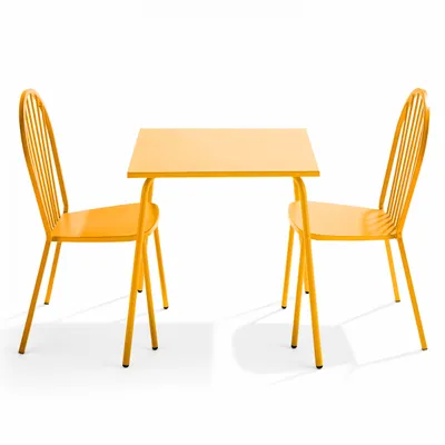 Image de Ensemble table de jardin bistrot et 2 chaises en acier jaune - Oviala Palavas