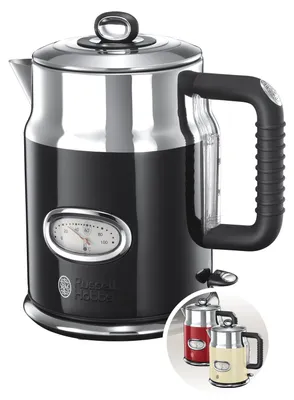 Produktbild von Russell Hobbs Wasserkocher [1,7l, 2400W] Retro Schwarz & polierter Edelstahl (Sc