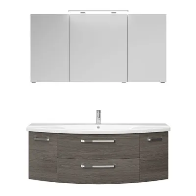 Produktbild von Badezimmer Waschplatz in Graphit Struktur quer Nb FES-4010-66 mit Waschbecken, Unterschrank & Spiegelschrank - B/H/T: 144/0/50cm