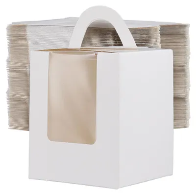Produktbild von PINGEUI 100 Stück einzelne Cupcake-Boxen, einzelne Cupcake-Boxen mit Griff, Fenster und Einsatz, weiße Cupcake-Box für Geburtstag, Hochzeit, Partys