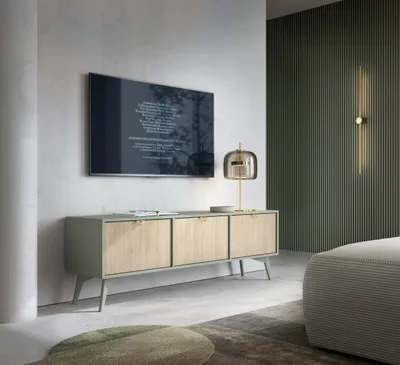 Produktbild von TV-schränke TV-Lowboard RTV-Kommode FOREST 158 Schrank Wohnzimmerschrank Eukalyptus / Scandi Fischgrät