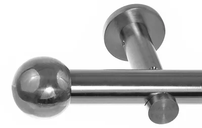 Produktbild von Edelstahl Look Gardinenstange 20mm Wandträger 1-läufig Kugel, Länge wählbar H31 E33 R