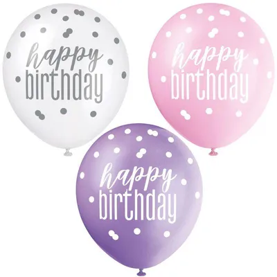 Produktbild von 6 Luftballons rosa & silber Happy Birthday