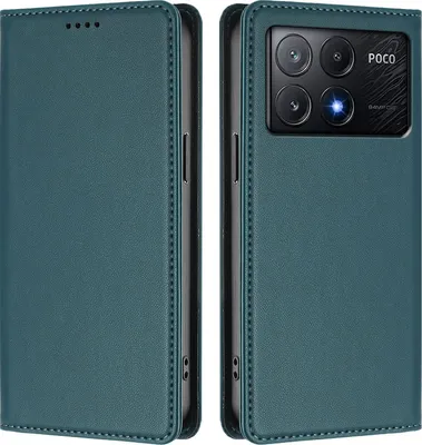 Produktbild von Handyhülle für Xiaomi Poco X6 Pro, Kunstleder Klapphülle Stoßfeste Magnetische Hülle mit Ständer Grün