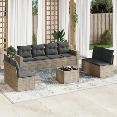 Produktbild von Design 9-tlg. Garten-Sofagarnitur mit Kissen Beige Poly Rattan, Gartensofas 2024