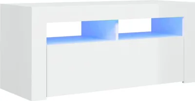 Zdjęcie produktu dla Szafka TV z oświetleniem LED, wysoki połysk, biała, 90x35x40 cm