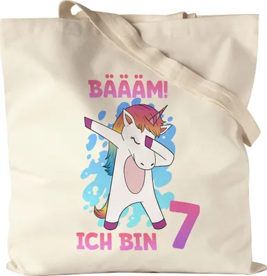 Produktbild von Bäääm Ich Bin 7 Jutebeutel Einhorn 7. Geburtstag Geburtstagsgeschenk Einhorn-Fans Dabbing
