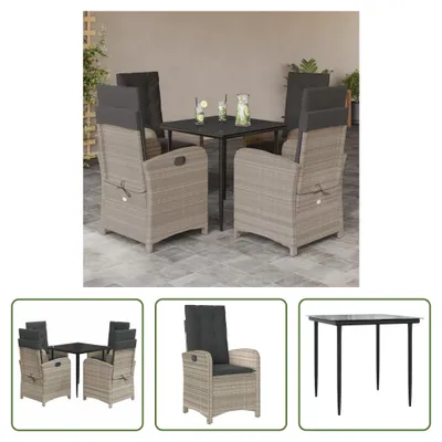 Produktbild von The Living Store 5-tlg. Garten-Essgruppe mit Kissen Hellgrau Poly Rattan