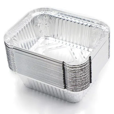 Productafbeelding van 25 stuks wegwerpschalen van aluminiumfolie, 15 x 12 x 5 cm, 400 ml voor barbecue