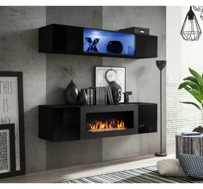 Image de Ensemble mural - FLY N - 1 rangement mural LED - 1 meuble TV - Noir - Modèle 2