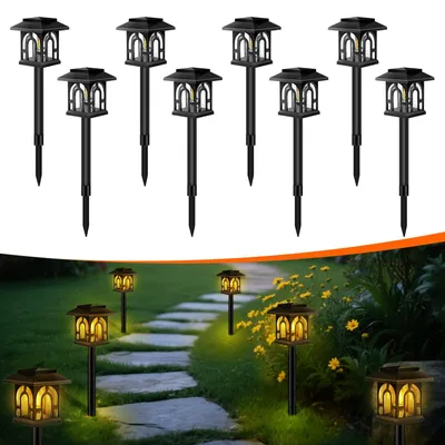 8 Solar-Gartenleuchten, LED, warmweiß, IP65, automatisch Ein/Aus