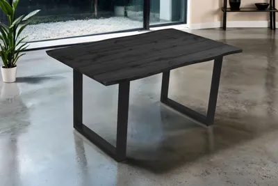 Produktbild von Esstisch 160x85 cm Baumkante Holz Grau-Optik U-Gestell Metall schwarz JOSY