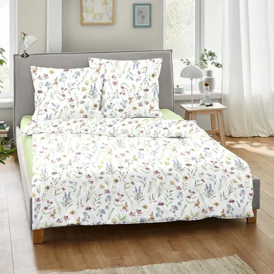 Zdjęcie produktu dla Komplet pościeli Dormisette Mako-Satin, wzór wiosenny, rozmiar 135x200 cm + 80x80 cm