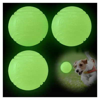 Produktbild von 3 Stück Leuchtende Hundebälle, 6 cm Unzerstörbare Hundespielzeuge, Naturkautschuk Bälle, Interaktive Hundebälle für Kleine, Mittlere und Große Hunde