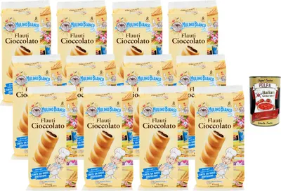 Produktbild von Flauti Cioccolato gefüllte Brioche mit Schokocreme, einzeln verpackte italienische Snacks, 12 x 280 g (96 Stück) Familienvorrat für Frühstück & Pause + Italian Gourmet polpa