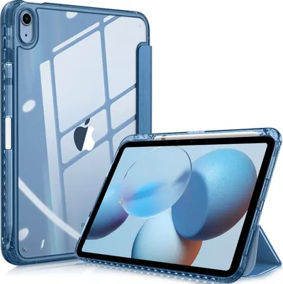 Produktbild von Fintie Hülle für iPad 10 Generation 2022 mit Stifthalter, iPad 10.9 Zoll Hülle, Stoßfeste Schutzhülle mit Kristallklare Rückseite & Rahmen, Auto Wake/Sleep, Blau
