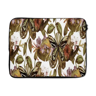 Produktbild von MuchoWow® Laptop Hülle 17 Zoll Laptoptasche Schmetterling - Blumen - Vintage - Muster - Zipper - Schutzabdeckung