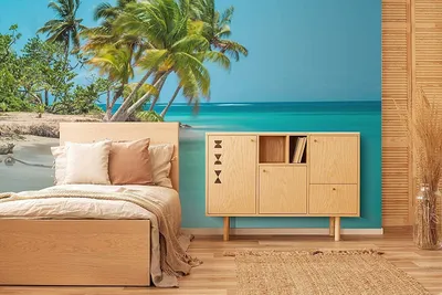 Immagine prodotto di Carta da parati in vinile con motivo di isola tropicale e palme