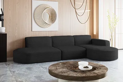 Zdjęcie produktu dla Designerski Narożnik, Sofa w kształcie litery L MODENA, tkanina Poso Czarny Prawy