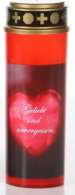 Produktbild von große LED Grabkerze, Herz, geliebt und unvergessen, rot