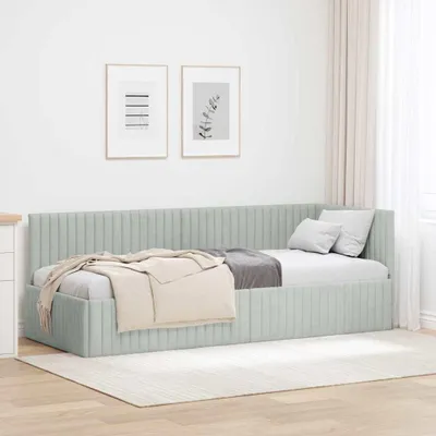 Produktbild von "Schlussverkauf" Einzelbett 1 PLACE - EckBettgestell einzel - mit Kopfteil - Hellgrau 80 cmx200 cm Samt C2995