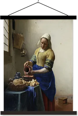 Produktbild von MuchoWow® Textilposter Das Milchmädchen - Johannes Vermeer 120x160 cm mit schwarzem Rahmen - Magnetischer